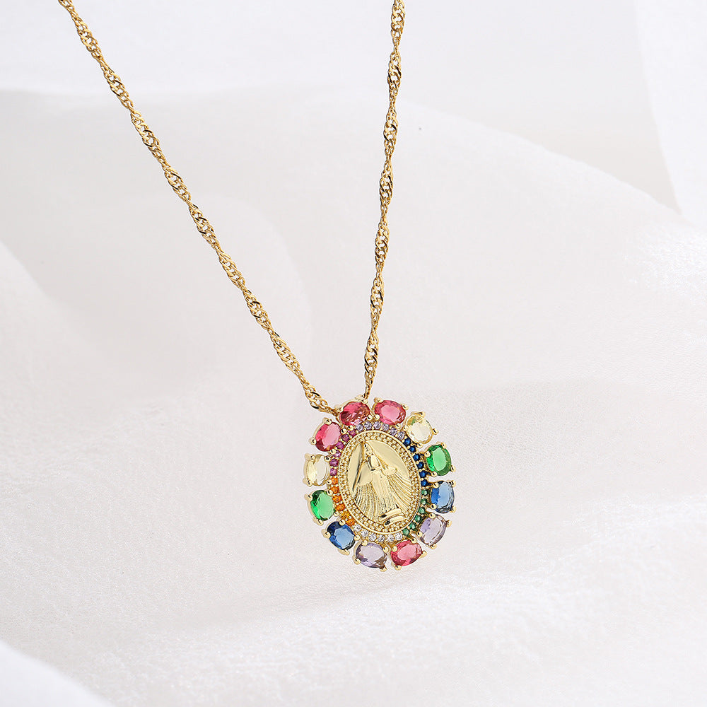 Collana con Pendente Geometrico Minimalista da Donna, Base in Rame Placcato Oro 18K e Zirconia Micro-Incastonata