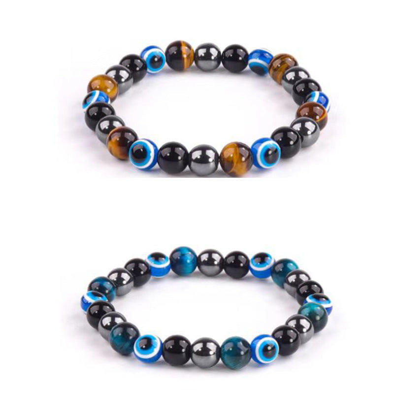 Geometric Obsidian Tiger Eye Beaded Bracelet Unisex Handmade Jewelry