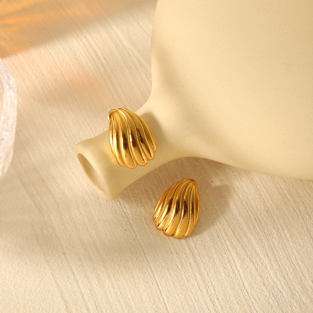 Minimalist 18K Gold Plated Stainless Steel Geometric Stripe Stud Earrings for Women