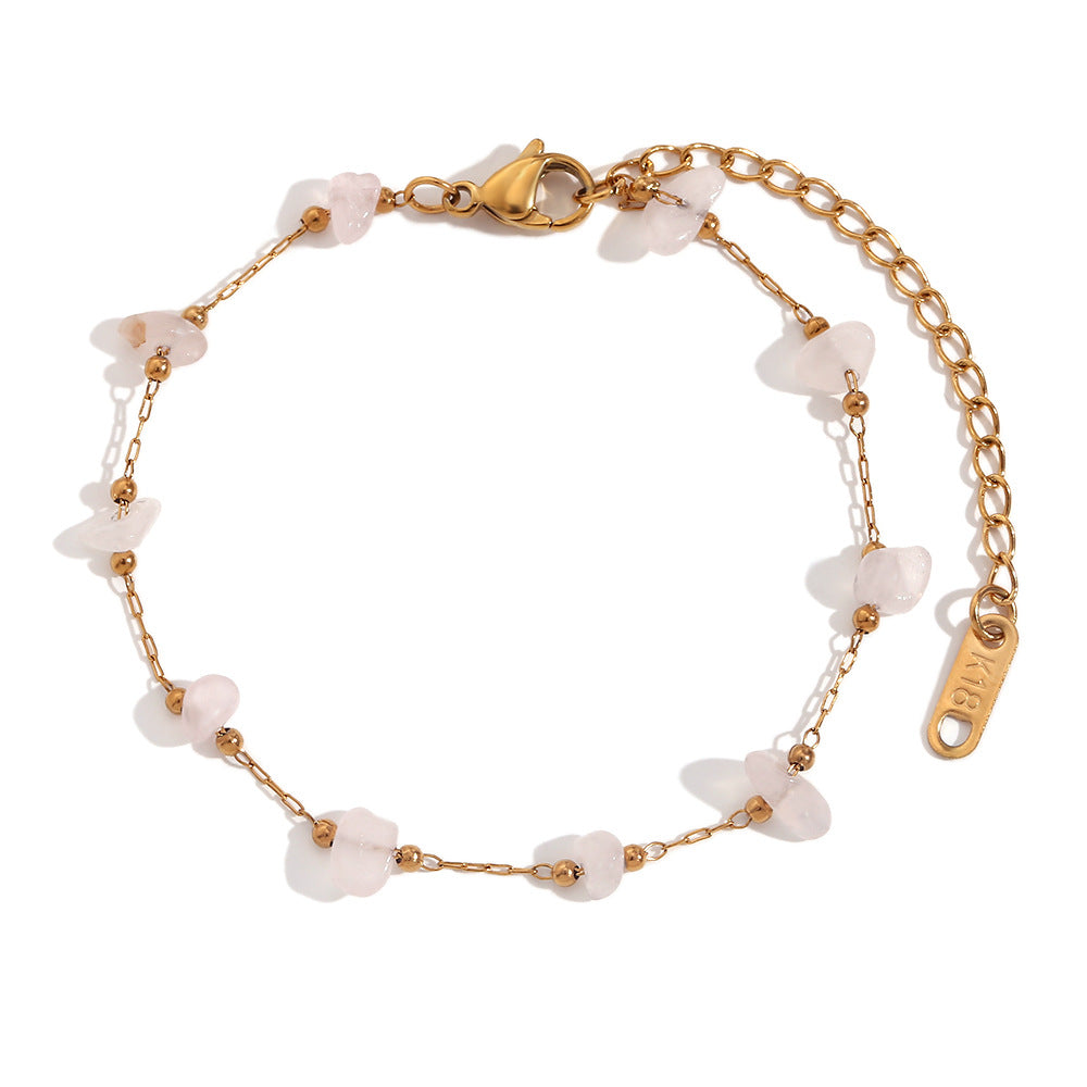 Collana Minimalista Geometrica da Donna in Acciaio Inossidabile con Placcatura in Oro 18K e Accenti di Cristallo Rosa