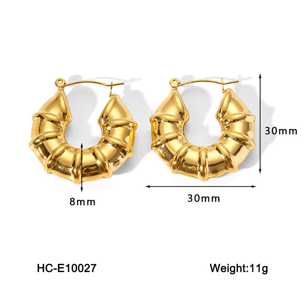 Minimalist Geometric Hollow Bamboo Stainless Steel Earrings with Plating Finish for Women