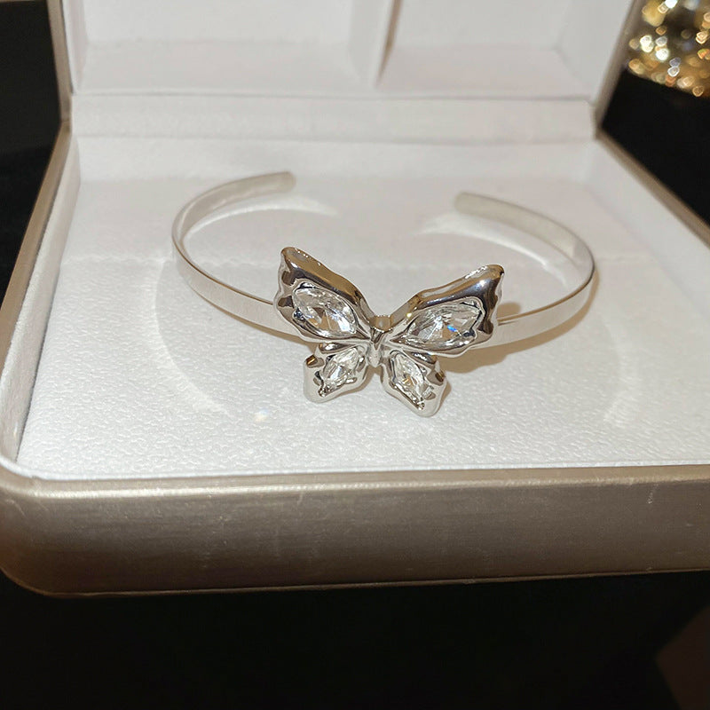 Elegante Bracciale a Farfalla Placcato in Lega da Donna con Intarsio di Strass, Bracciale a Polsino Stile Lusso Versatile