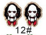 Pendientes de madera de Halloween para niños con formas de fantasma, dulces, calabaza, cesta, gato negro, calavera, polilla, cabeza de alienígena y murciélago con diseño impreso