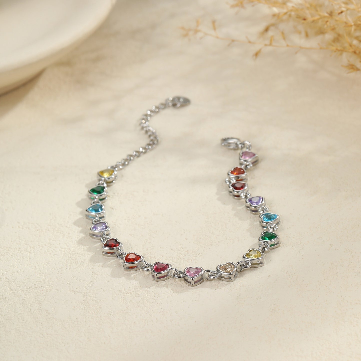 Bracciale da donna alla moda in acciaio inossidabile con geometria, placcatura in oro 18 carati e dettagli in zirconi colorati