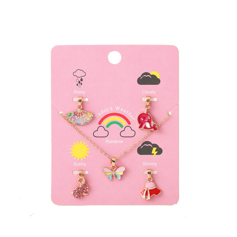 Bonito collar con colgante de unicornio de dibujos animados para niños, de aleación, ajustable, con acabado de esmalte y cadena de cruz