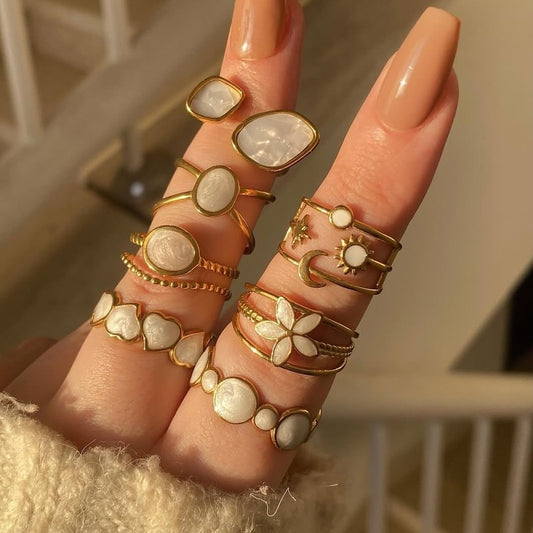 Minimalist Geometric Open Ring for Women and Men in Stainless Steel with Gold Plating Featuring Floral Tree and Sunflower Motifs