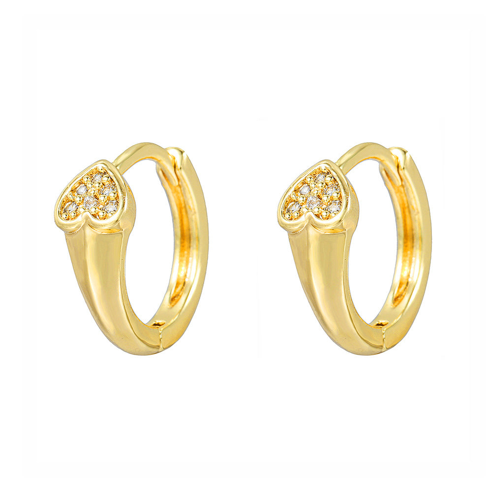 Gold Plated Brass Micro-Set Cubic Zirconia Geometric Leaf Cross Heart Round Hoop Earrings for Women