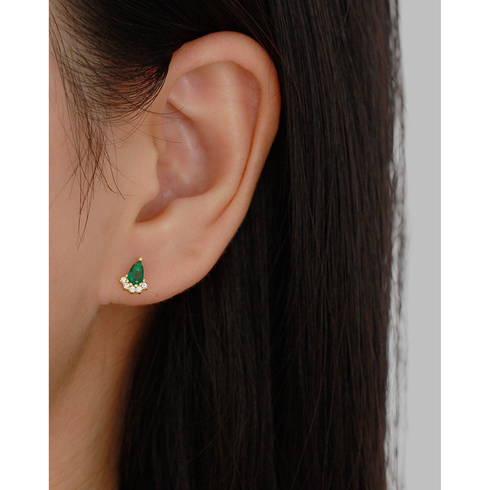 Aretes de Esmeralda de Plata Esterlina S925 Geométrica de Lujo con Incrustaciones de Pedrería para Mujer