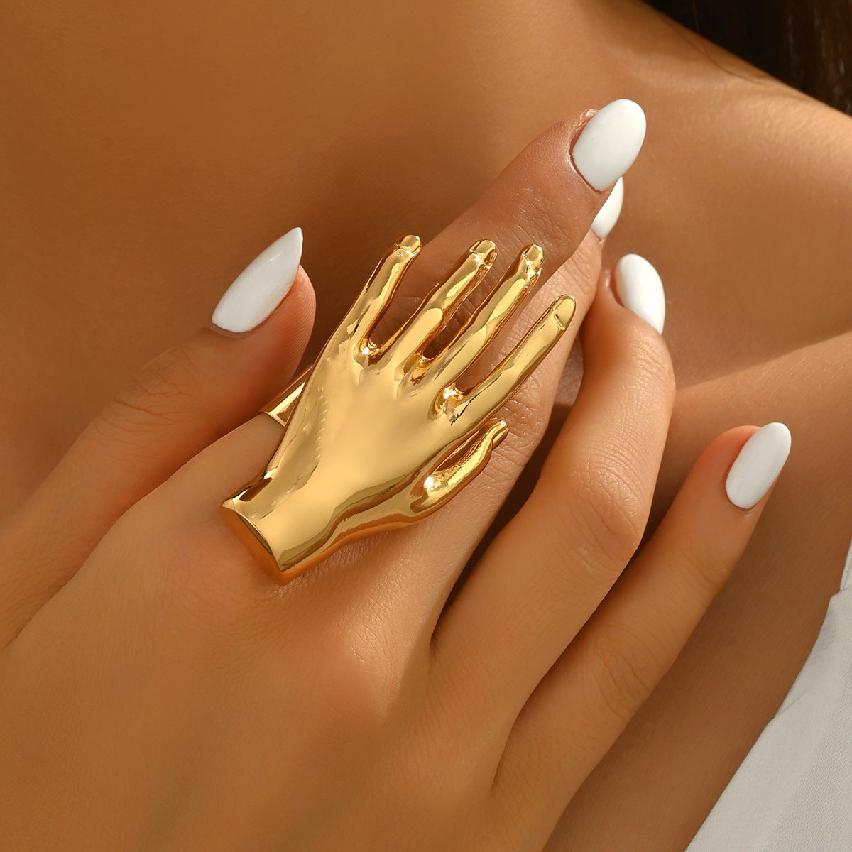 Anillo Abierto Minimalista con Forma de Mano para Mujer, de Aleación de Zinc con Acabado Chapado, Accesorio de Moda Lujoso y Ligero