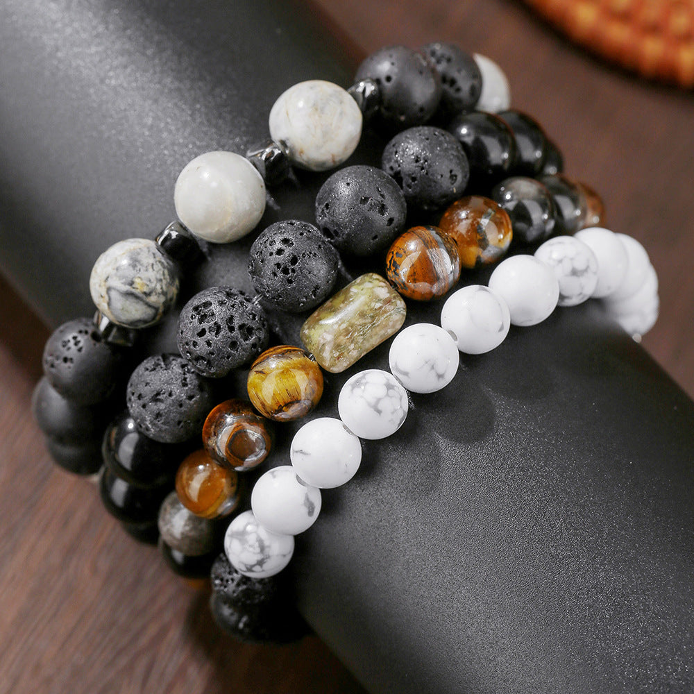 Minimalist Geometric Round Obsidian Tiger Eye Handmade Beaded Bracelet Unisex