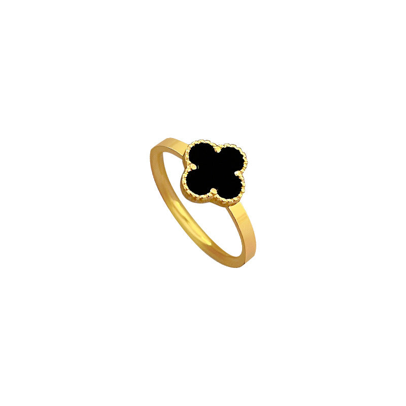Anello Minimalista in Acciaio al Titanio con Trifoglio Unisex