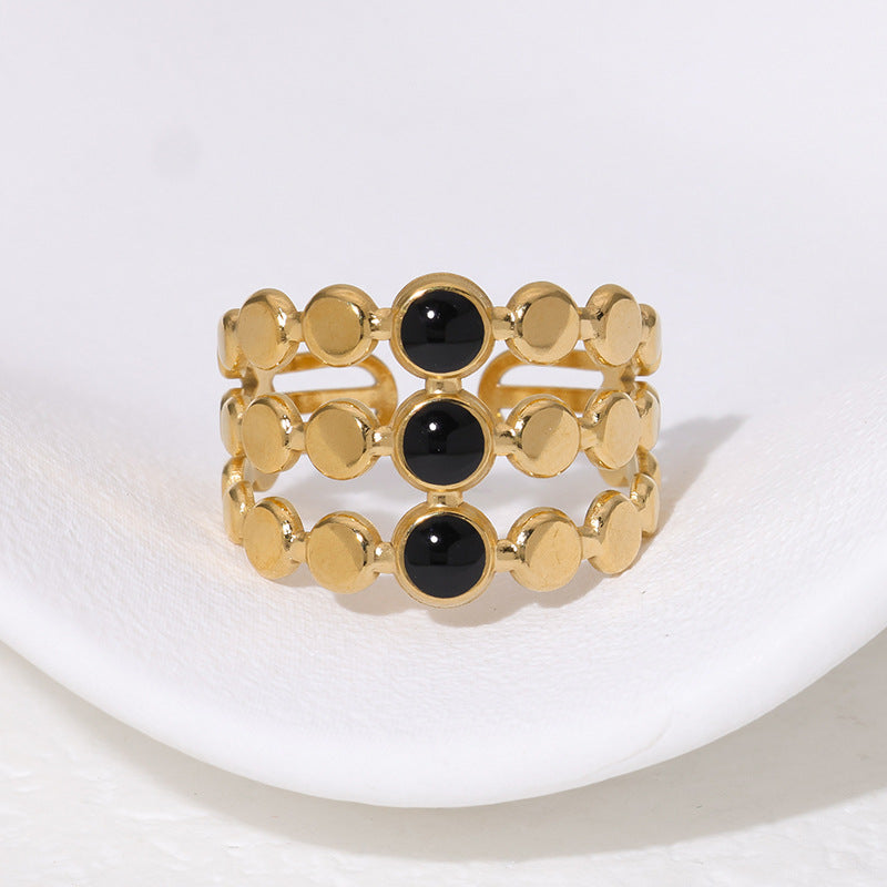 Vintage-Style Geometric Stainless Steel Ring with 18K Gold Plating and Enamel Finish — Minimalist Elegant Adjustable Fashion Ring for Women