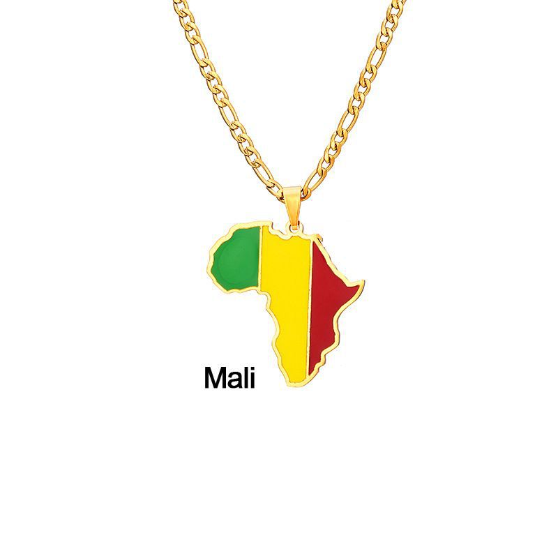 Collar con colgante de mapa de país africano geométrico de acero inoxidable con acabado esmaltado para uso unisex