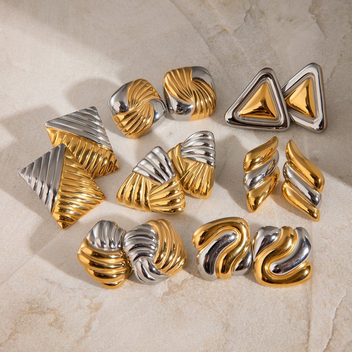 Geometric Triangle Stainless Steel Plated Stud Earrings for Women