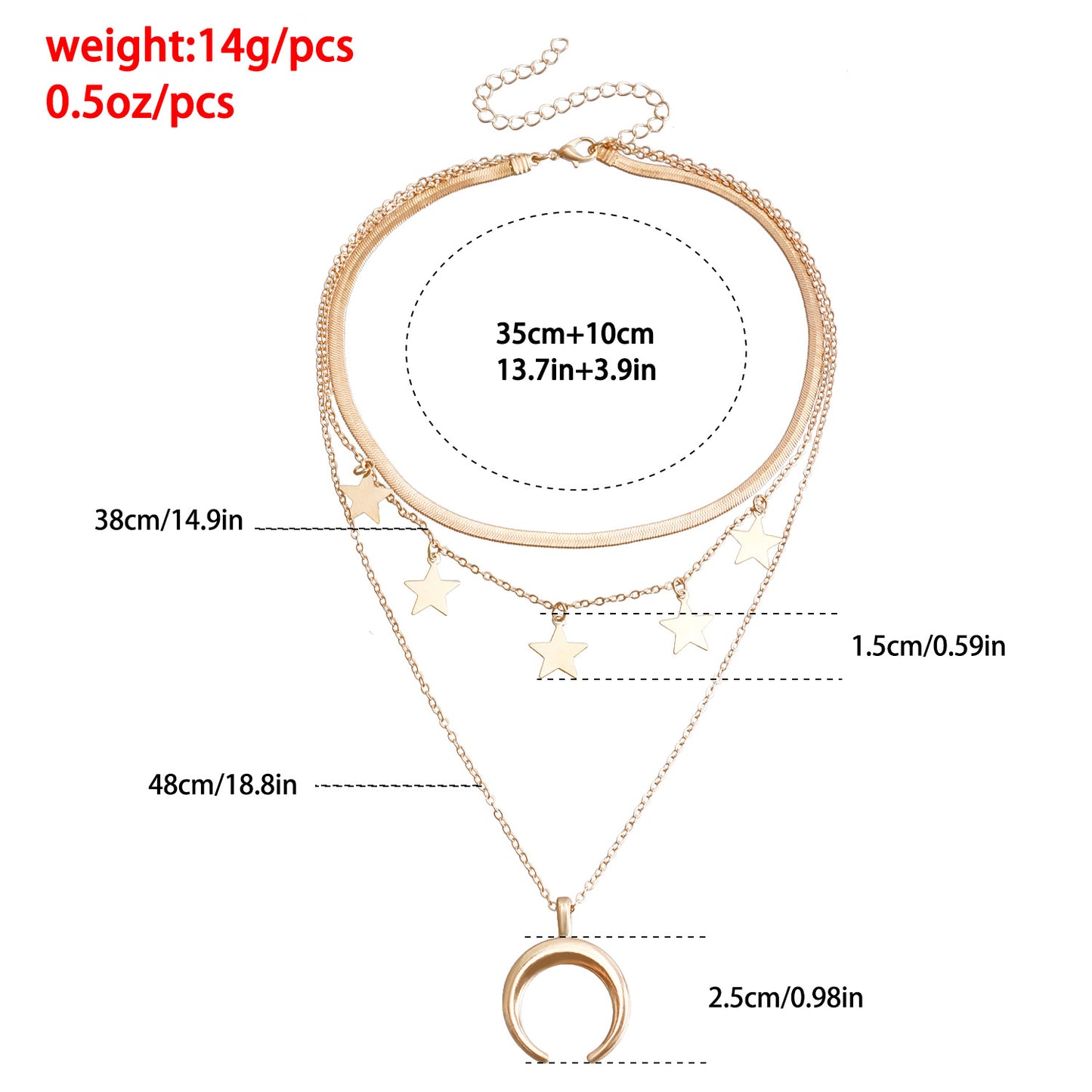 Punk Style Star and Crescent Moon Pendant Necklace with Tassels for Women Alloy Plated Clavicle Chain