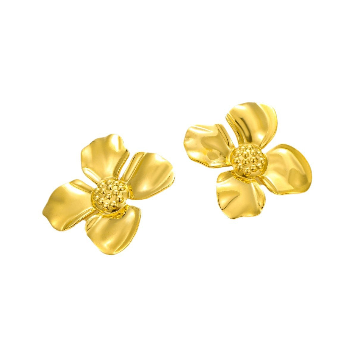 Orecchini a perno da donna vintage a forma di fiore in acciaio inossidabile placcato oro