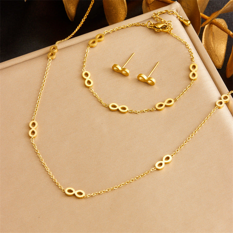Minimalist Gold Plated Stainless Steel Heart Butterfly Teardrop Pearl Jewelry Set for Women