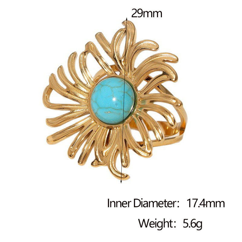 Anello Aperto Geometrico Minimalista Acciaio Inossidabile Placcato Oro 18K Design Asimmetrico da Donna
