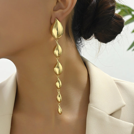 Orecchini pendenti geometrici minimalisti da donna in lega di zinco con finitura galvanizzata e perni in acciaio inossidabile
