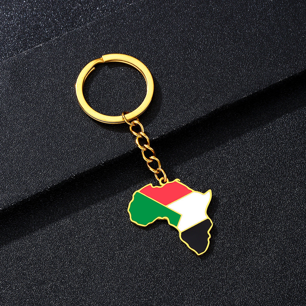 Llavero minimalista de acero inoxidable con forma del continente africano, esmaltado, para regalos y recuerdos