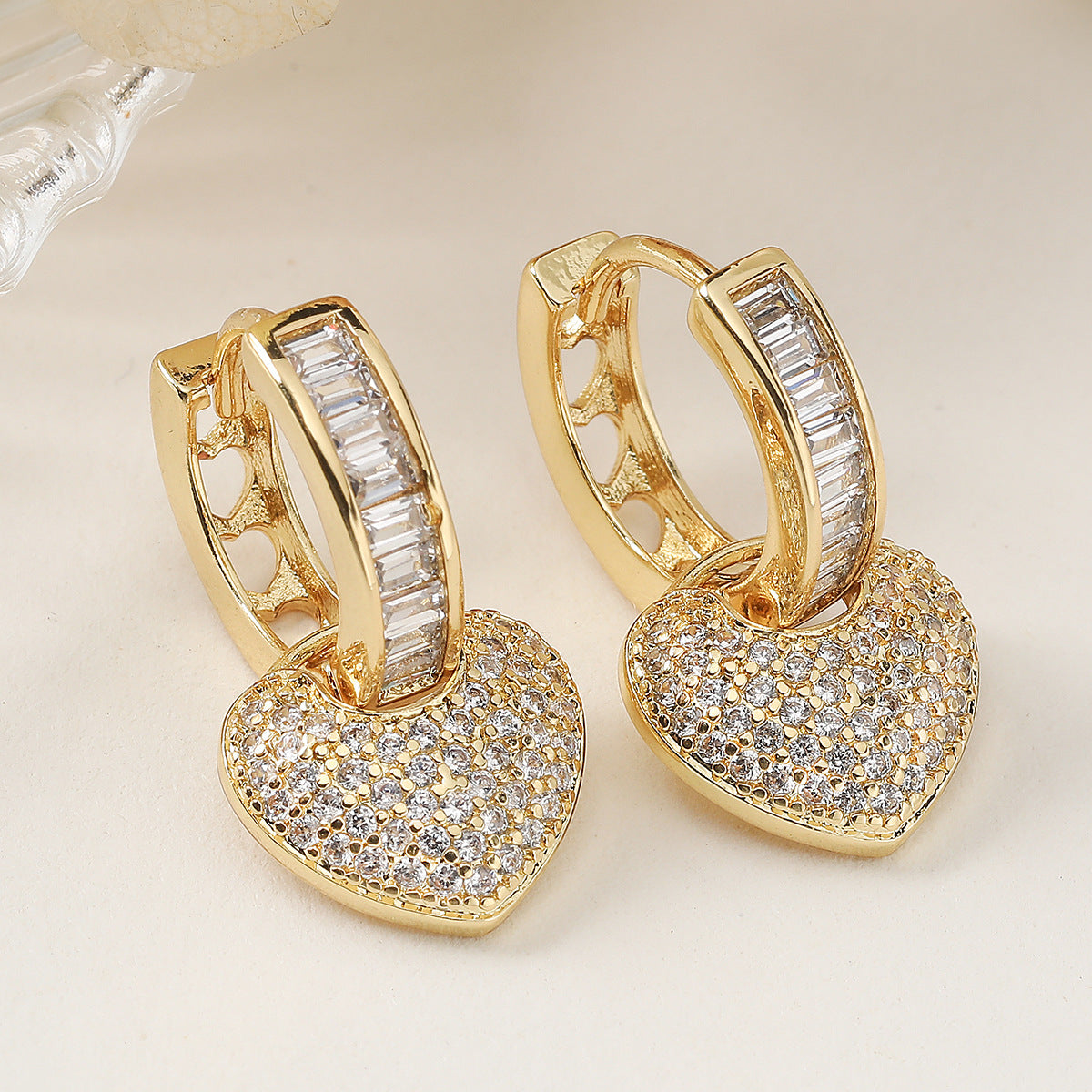 Elegant Minimalist Heart Gold Plated Brass Cubic Zirconia Earrings for Women