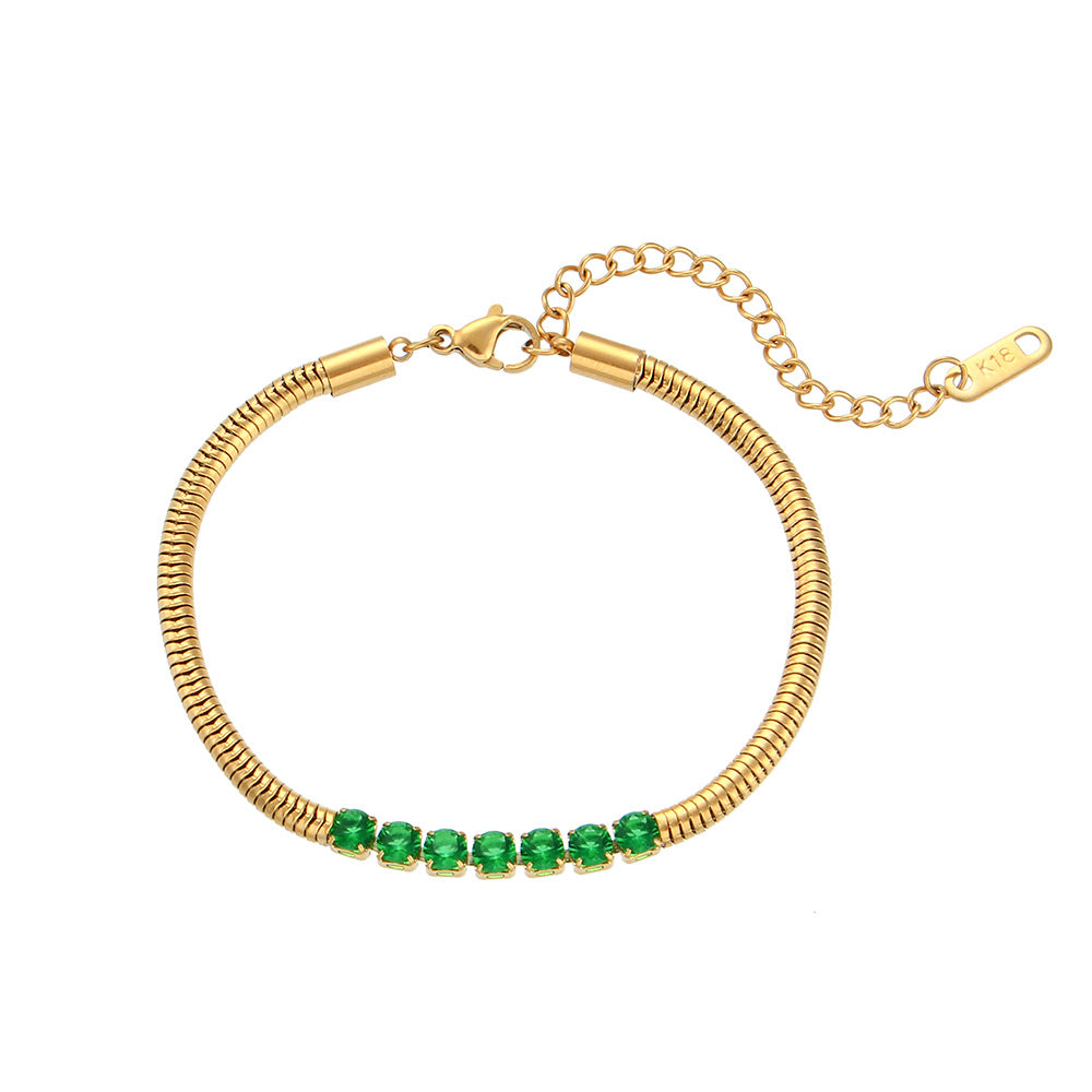 Bracciale da donna in acciaio inossidabile placcato oro 18 carati, con perline micro-incastonate e catena, stile geometrico alla moda