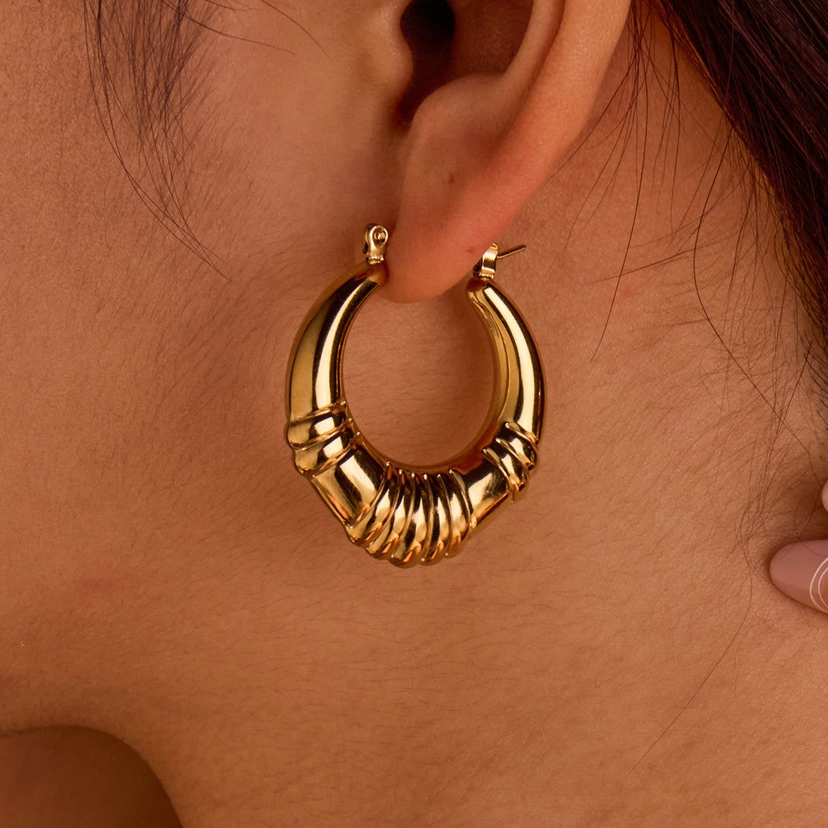 Orecchini da donna in acciaio inossidabile a forma geometrica vuota, stile vintage, placcati oro 18 carati