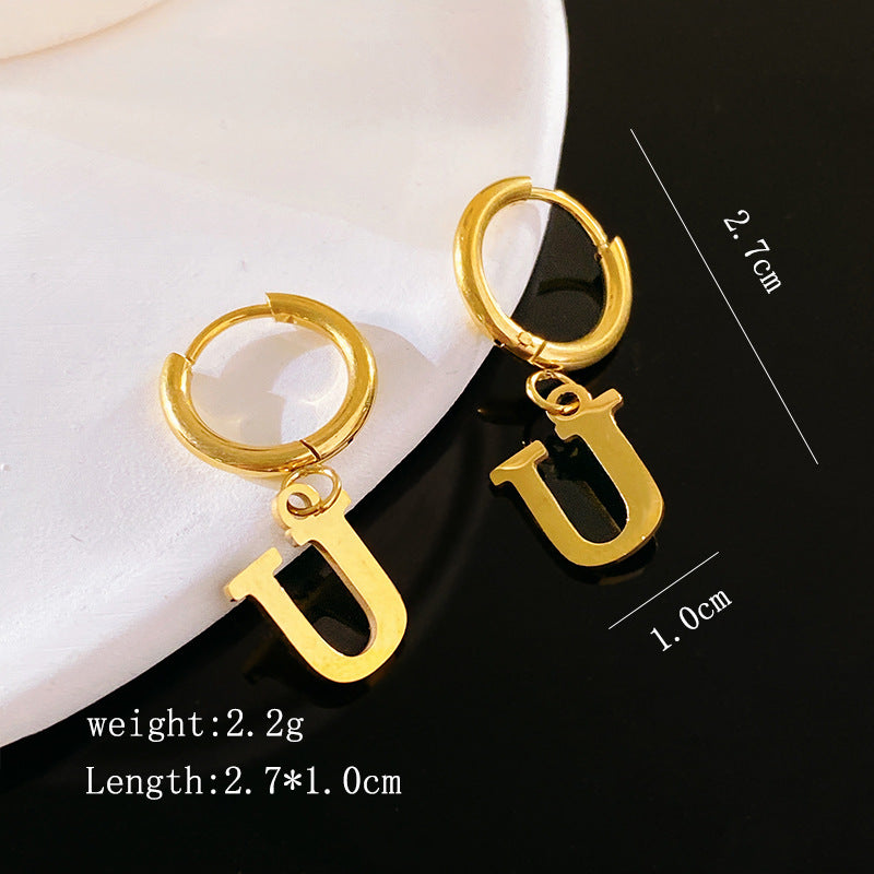 Minimalist Luxury Letter Brass Plated Earrings with Stainless Steel Posts for Women