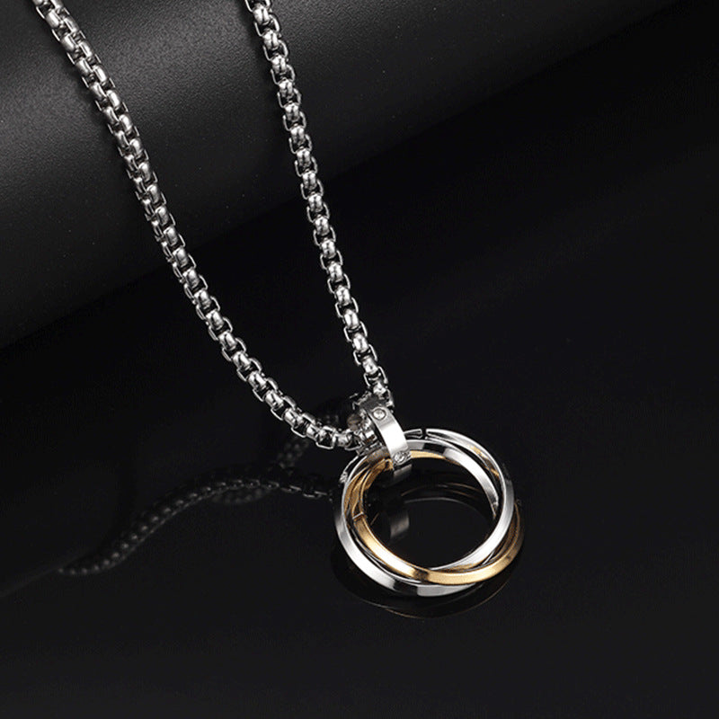 Collar con colgante geométrico minimalista de acero de titanio para hombres y mujeres con acabado chapado y cadena de perlas cuadradas