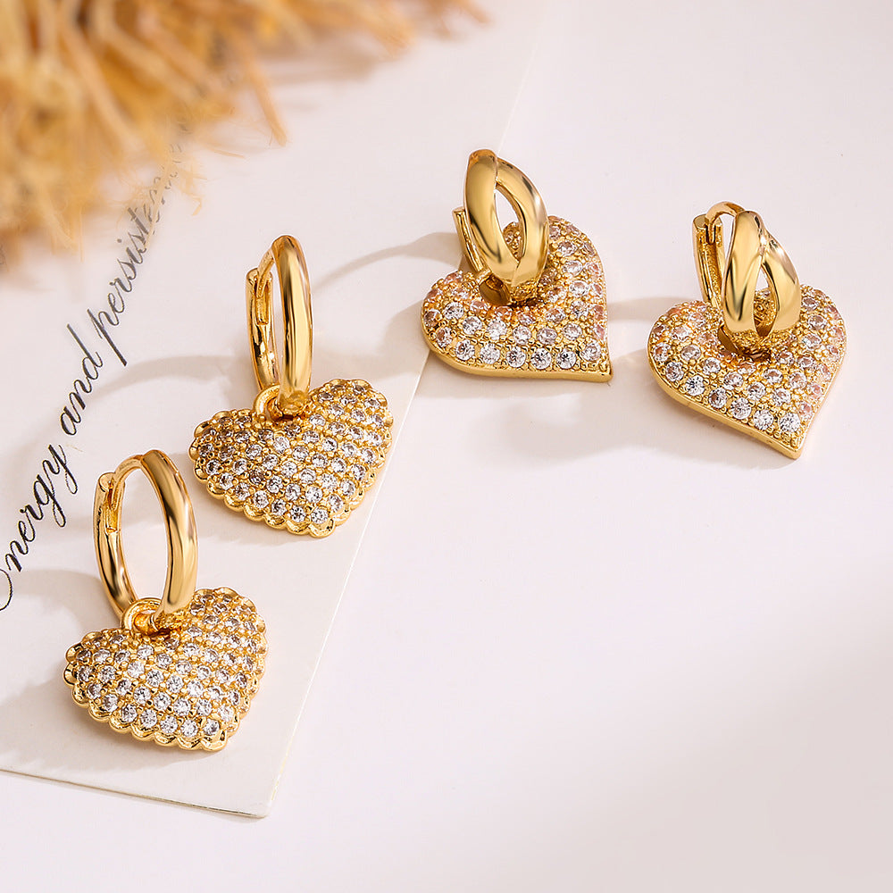 Orecchini Pendenti Minimalisti a Cuore in Rame con Zirconi per Donna, Gioielli Eleganti e Versatili Leggeri di Lusso