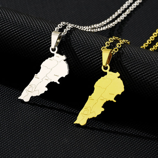 Collana con ciondolo geometrico in acciaio inossidabile stile etnico con charm in acciaio al titanio e finitura placcata, unisex