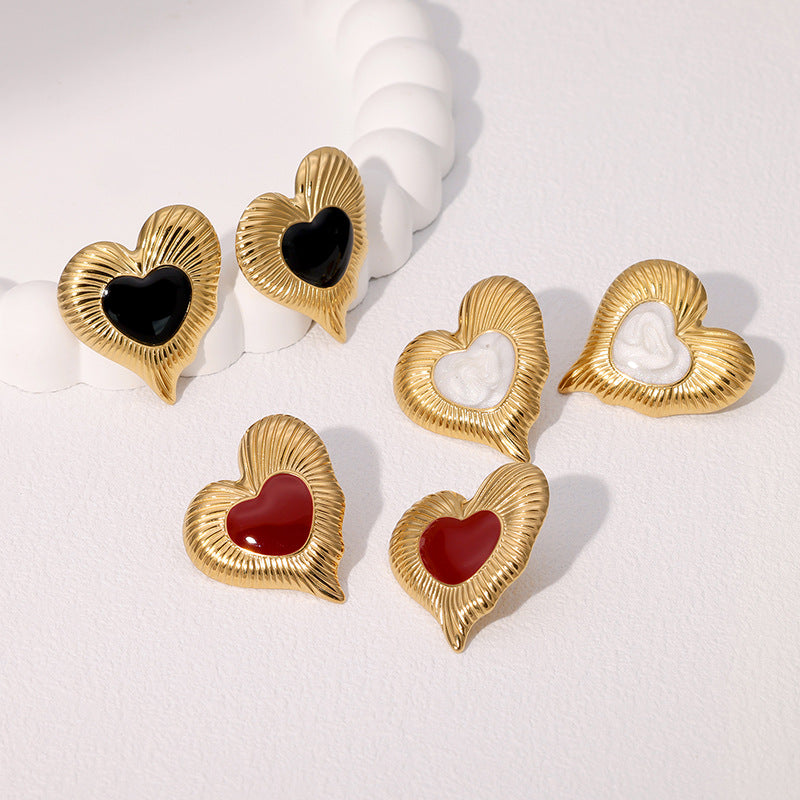Orecchini a Cuore in Stile Retrò Francese in Acciaio Inossidabile con Placcatura in Oro da Donna