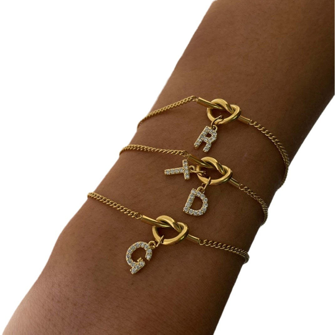 Minimalist Gold Plated Stainless Steel Letter Heart Charm Bar with Rhinestone Inlay on Cuban Link Chain for Women