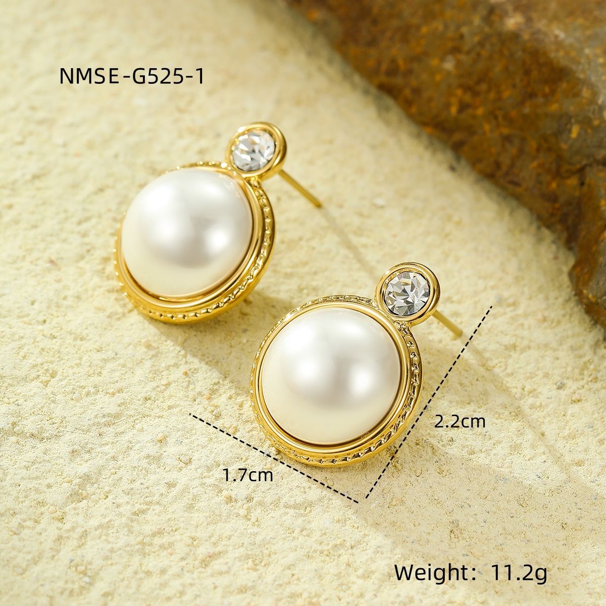 Pendientes de perla redondos geométricos estilo vintage en acero inoxidable con baño de oro para mujer