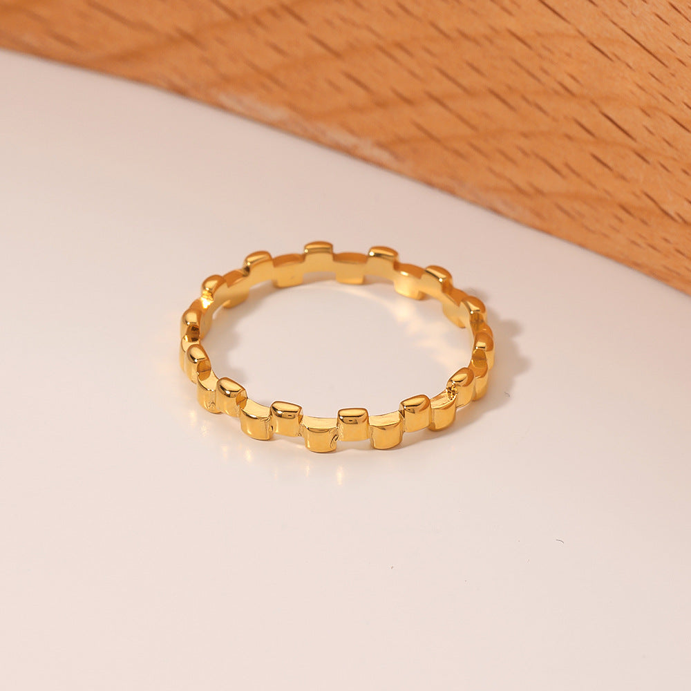 Trendy Geometric 18K Gold Plated Stainless Steel Irregular Square Ring for Women