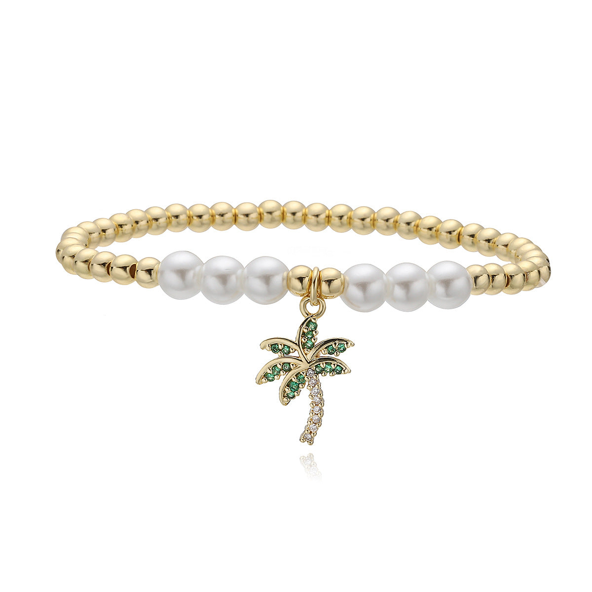 Fashion Beach Style Gold Plated Brass Geometric Turtle Tree Pendant Bracelet with Cubic Zirconia for Women