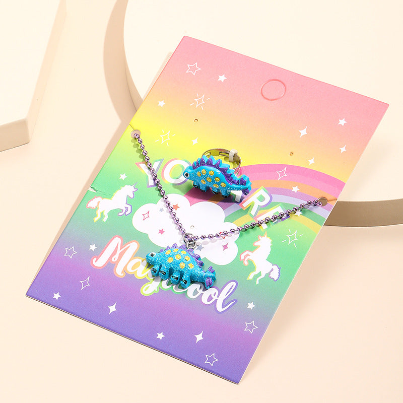 Juego de collares con colgante de animales de dibujos animados para niños, collar de resina de unicornio y dinosaurio con cadena de cuentas
