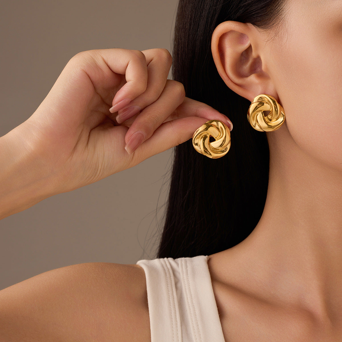 Pendientes de Acero Inoxidable con Diseño Trenzado Estilo Vintage y Baño de Oro de 18K para Mujer