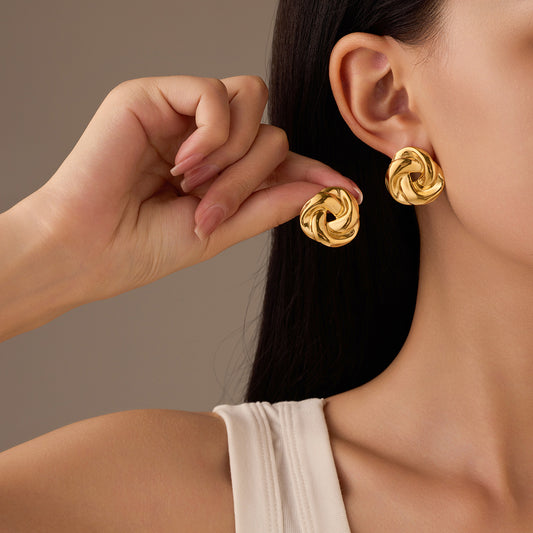 Orecchini in Acciaio Inossidabile Stile Vintage con Motivo Intrecciato e Placcatura in Oro 18K da Donna