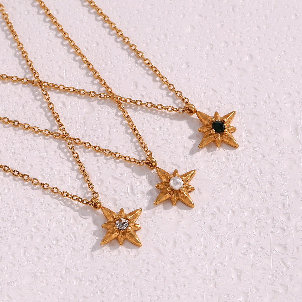 Minimalist Fashion Stainless Steel Octagram Pendant Necklace for Women with Plated Finish