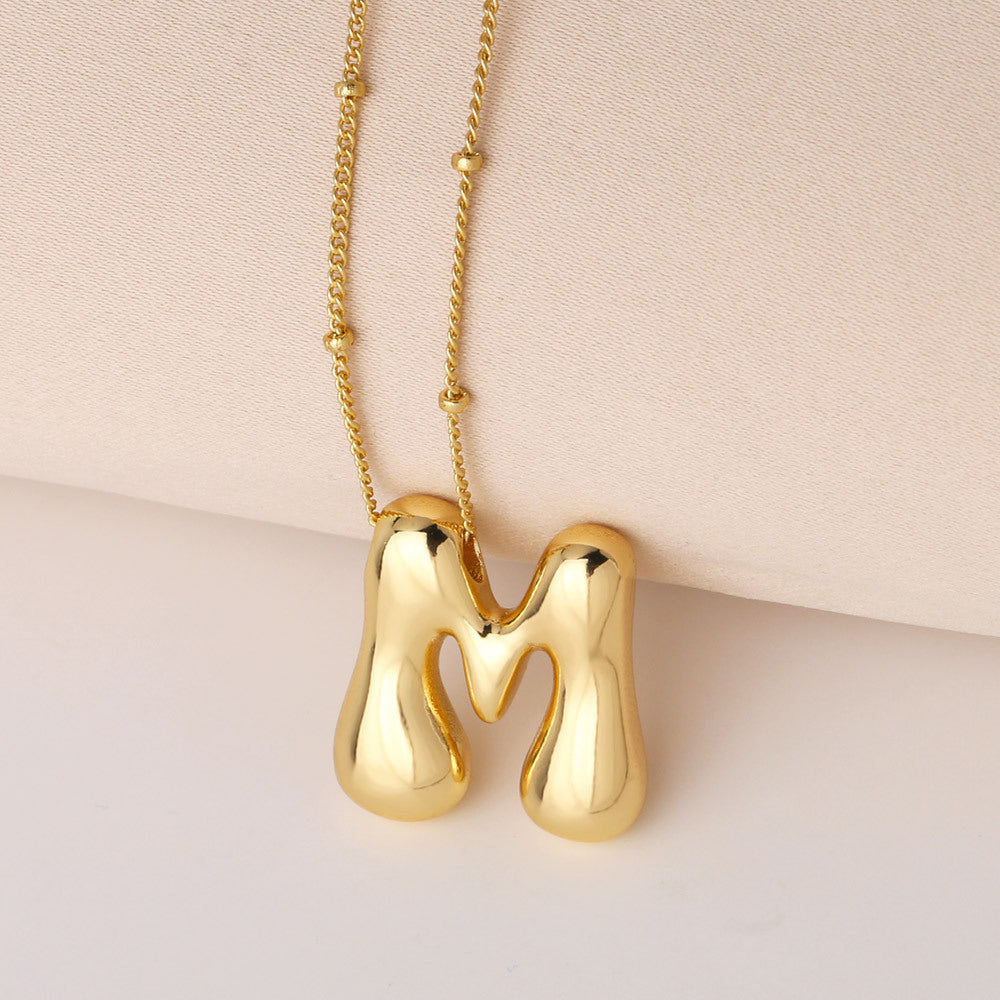Minimalist Gold Plated Brass Letter Pendant Necklace Cable Chain Unisex Jewelry
