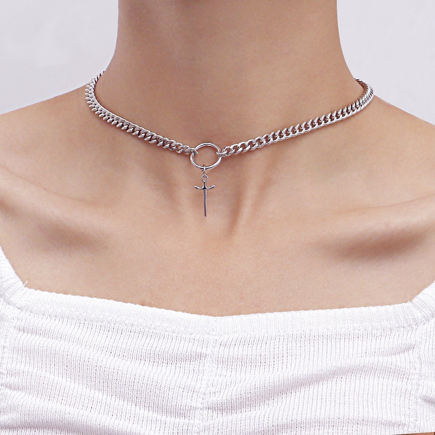 Collana girocollo minimalista con ciondolo a croce da donna, in lega geometrica, con finitura galvanizzata, design resistente allo sbiadimento