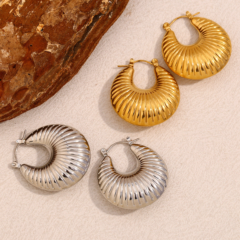 Minimalist Geometric Stainless Steel Plated 18K Gold Hollow Ram Horn Shape Earrings for Women