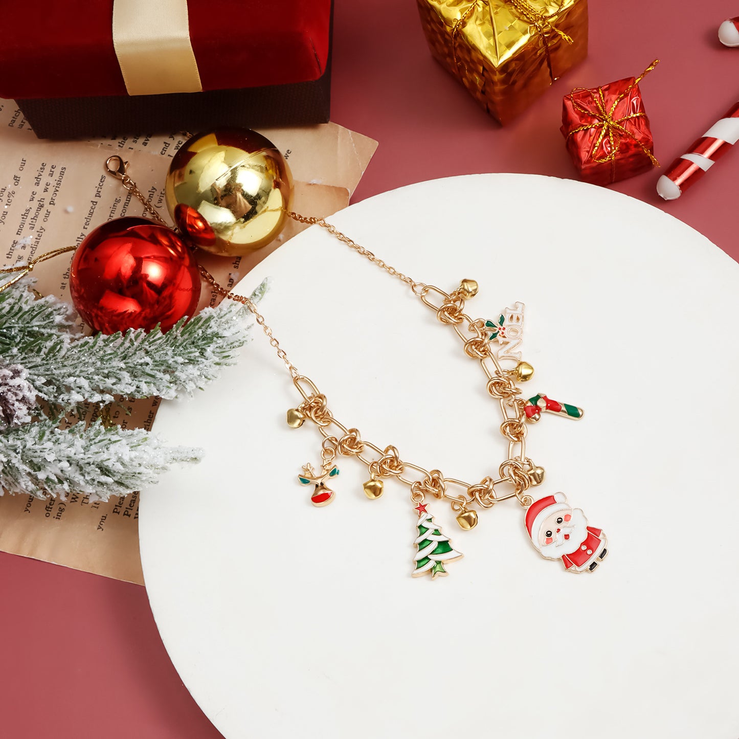 Geometric Alloy Plated Choker Necklace for Women Christmas Santa Claus Color Block Party Jewelry