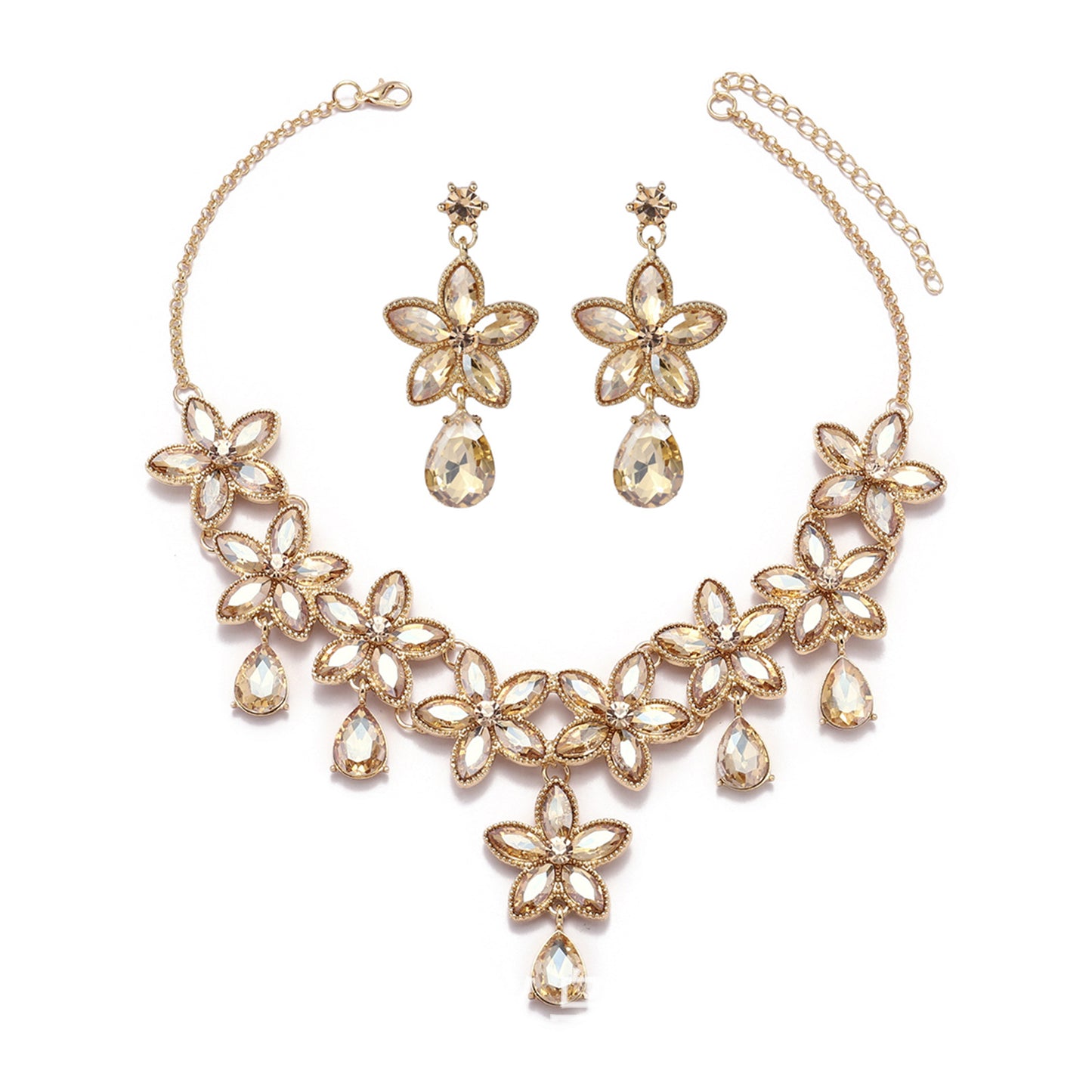 Vintage Artistic Waterdrop-Shaped Zinc Alloy Plated Necklace and Earrings Set with Starry Rhinestone Accents for Wedding