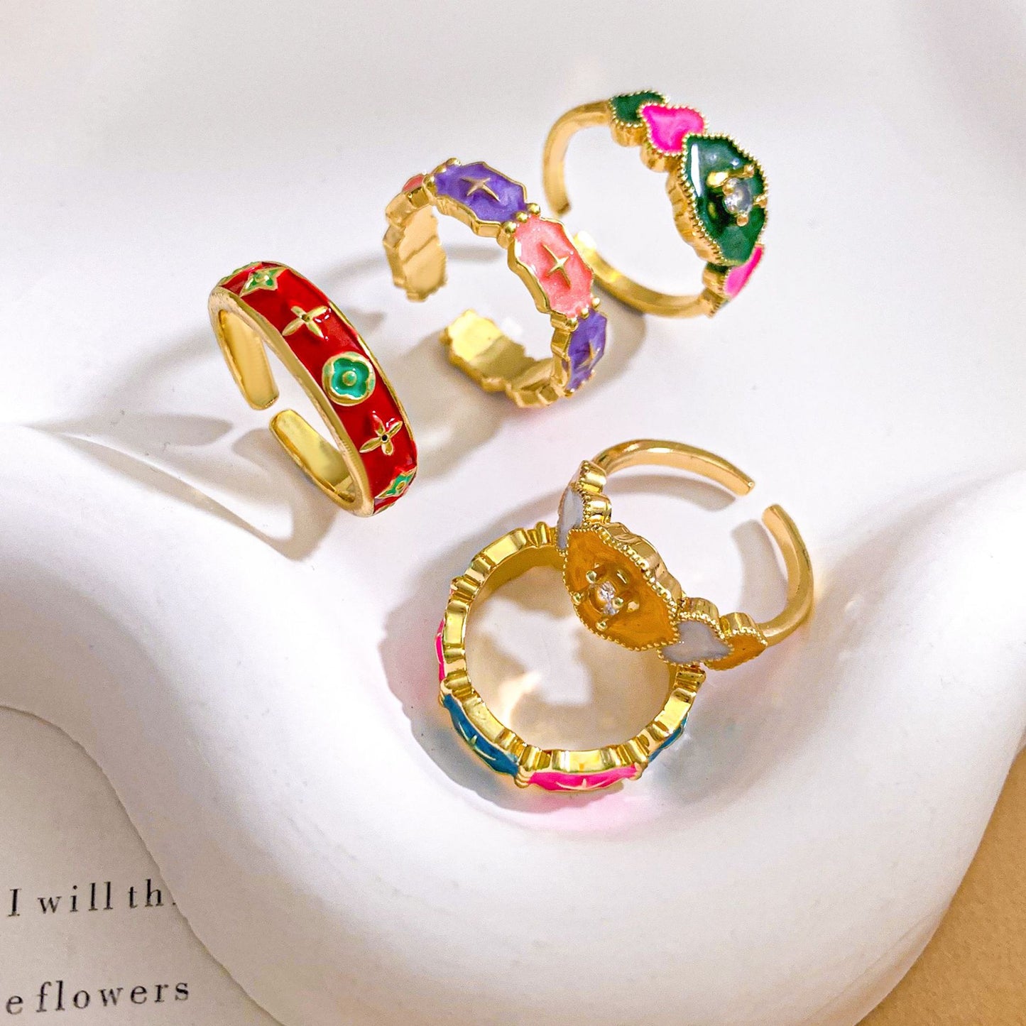 Anello aperto dolce floreale in ottone placcato oro da donna