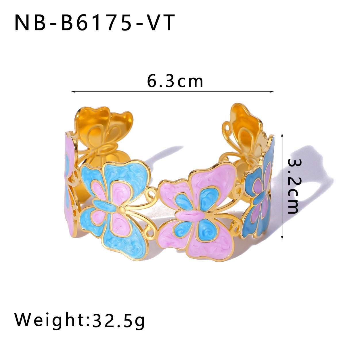 Bracciale rigido regolabile in acciaio inossidabile smaltato con placcatura in oro sottovuoto, motivo floreale geometrico e occhio di Fatima in stile vintage