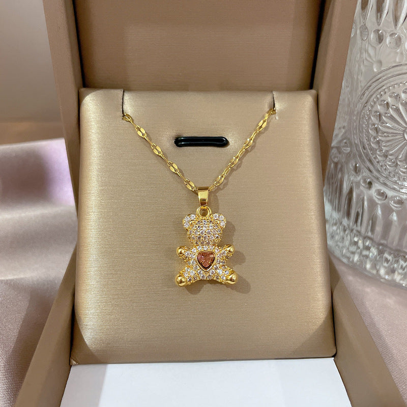 Collana Minimalista con Catena a Labbra in Acciaio al Titanio con Pendente in Rame e Intarsio di Strass
