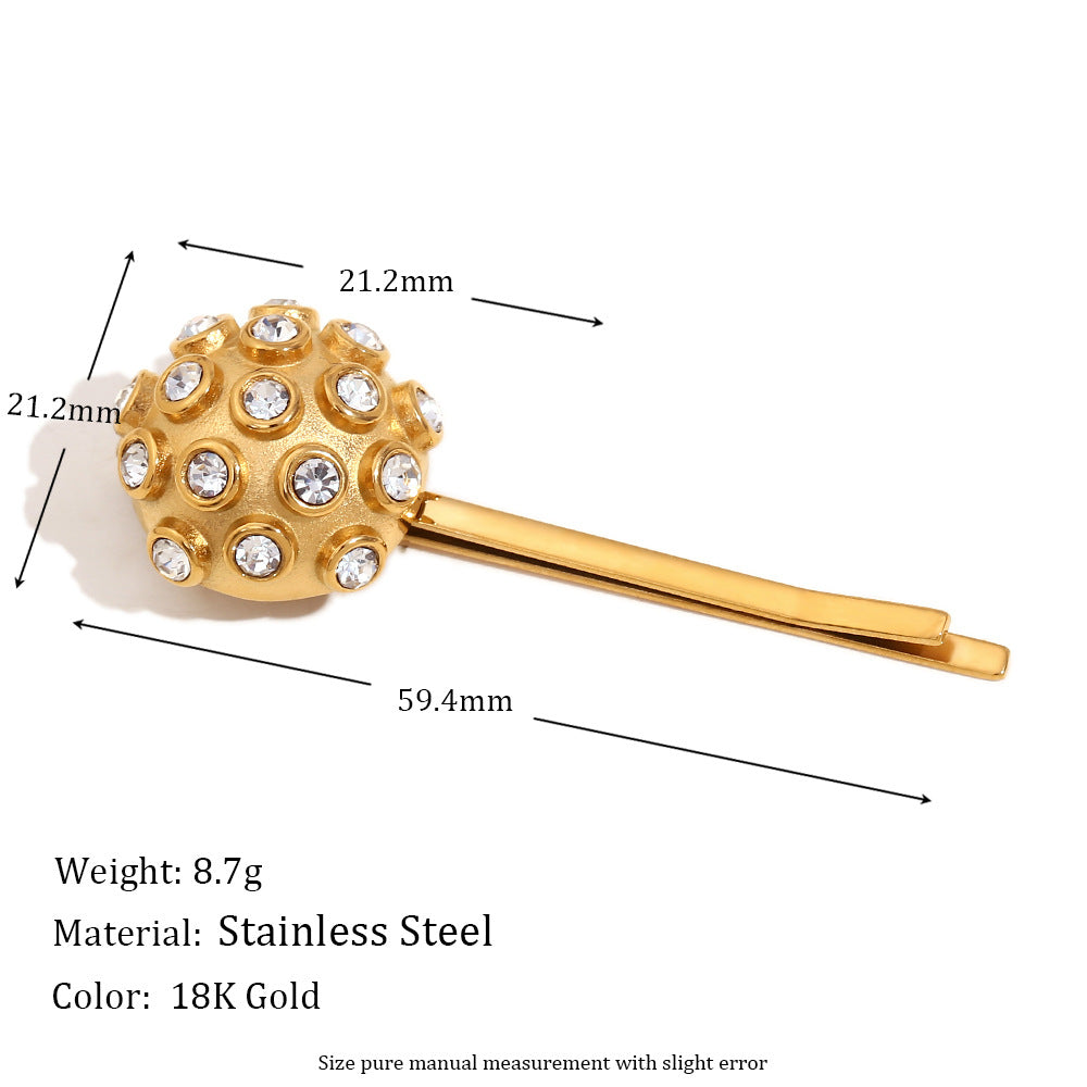 Fermaglio per Capelli Rotondo Geometico Stile Vintage da Donna Realizzato in Acciaio Inossidabile con Placcatura in Oro 18K e Strass Bianchi