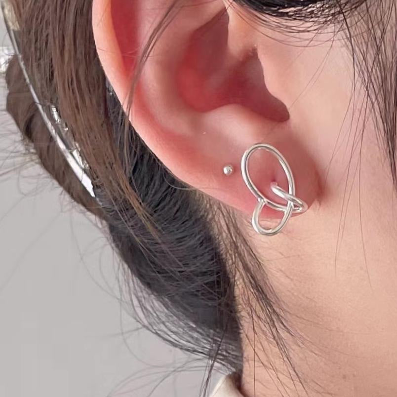 Minimalist Letter-Shaped 925 Sterling Silver Stud Earrings with Crossweave Design and Plated Finish for Women